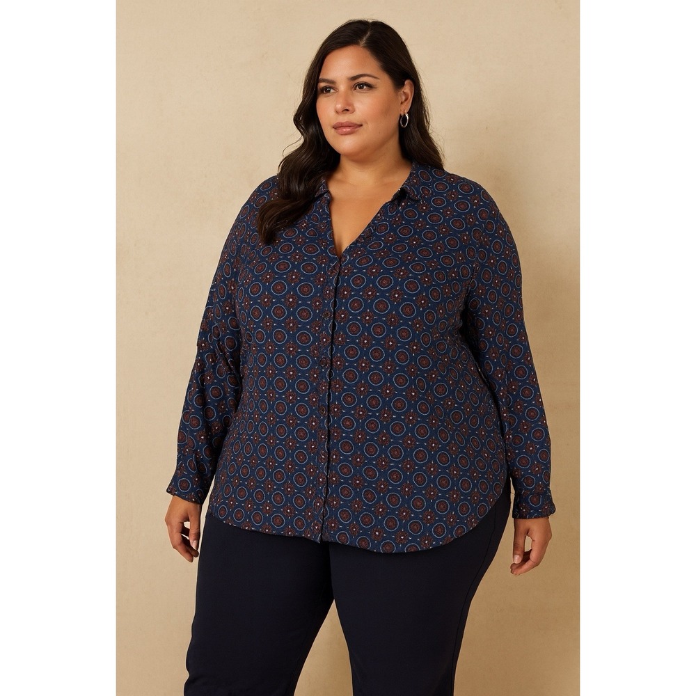 CATHERINES Plus Women's Polyester Blouse Long Sleeve Floral Multicolor 2X Career